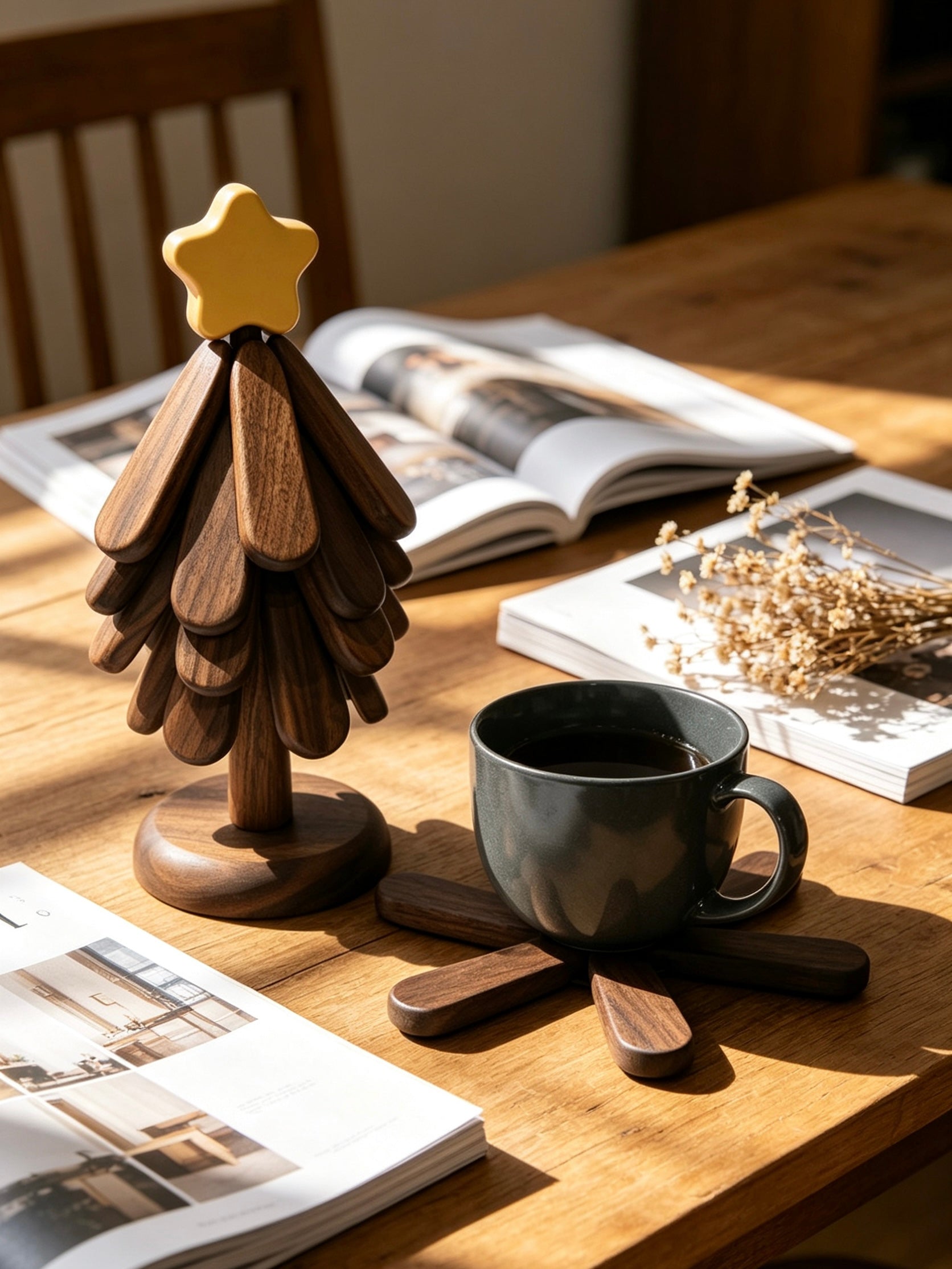 Walnut Christmas Tree Folding Trivet – 4 Layer