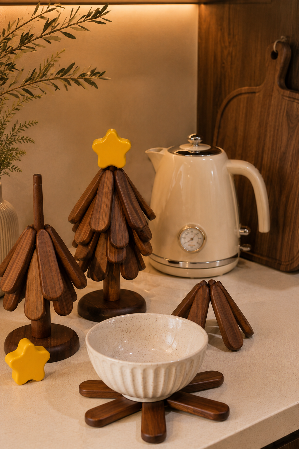 Walnut Christmas Tree Folding Trivet – 4 Layer